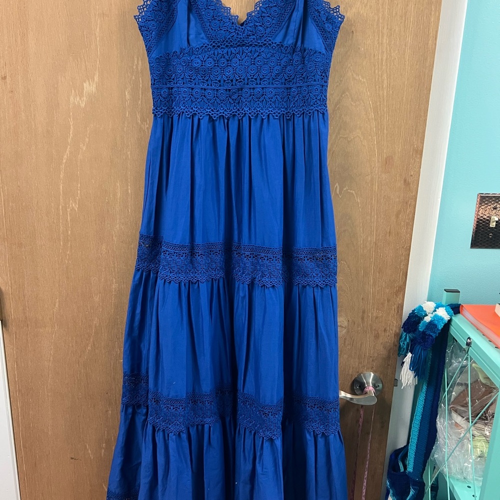 ANTONIO MELANI Mikaela Royal Blue Lace-tiered maxi dress - Picture 3 of 5